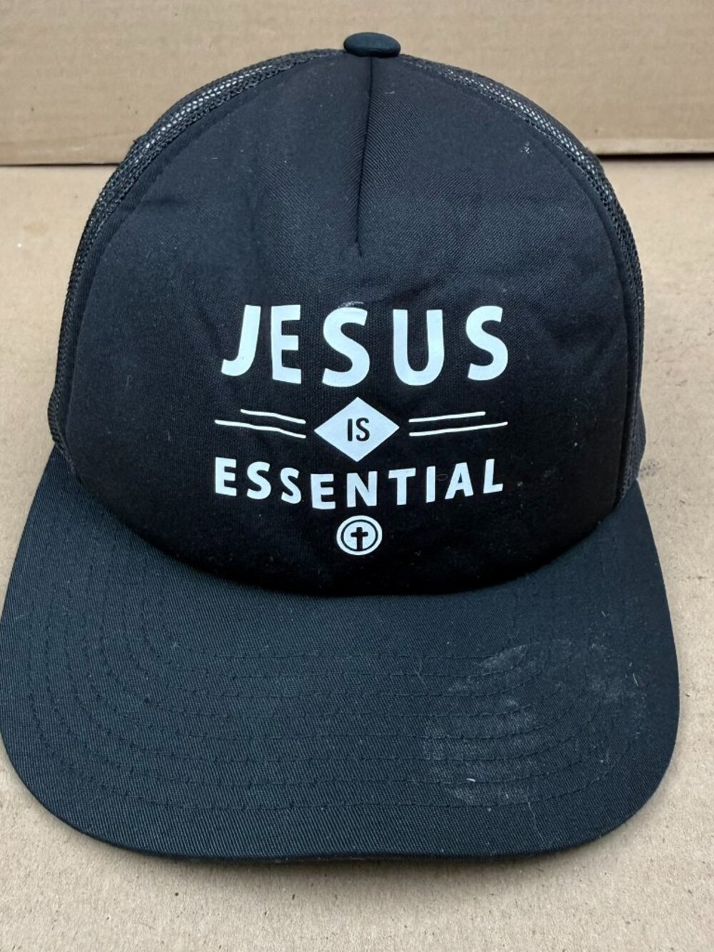 Jesus Is Essential Trucker Hat Cap Black Yupoong Classics Adjustable